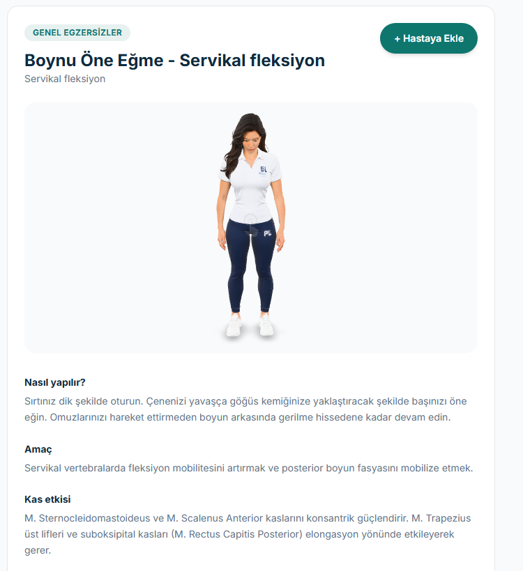 PhysioLand egzersiz kütüphanesi — gerçek 3D animasyon