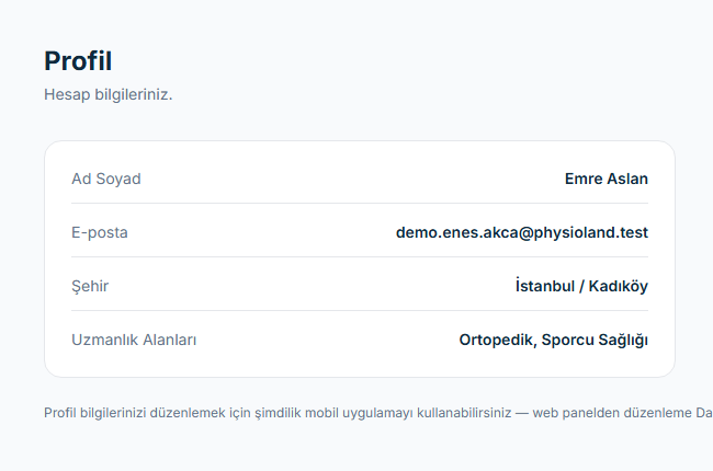 PhysioLand fizyoterapist profili